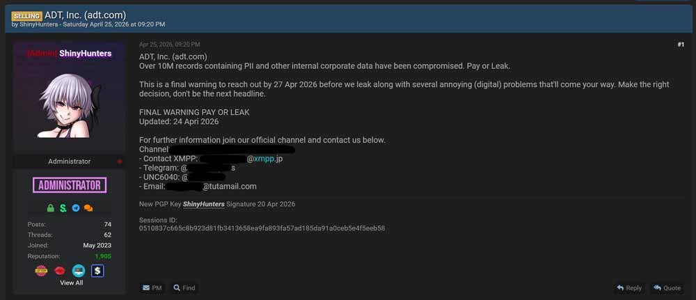 ADT Inc. Data Breach: Analysis of a Suspected ShinyHunters Data Extortion Campaign