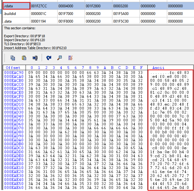 Fig: Obfuscated data in .rdata section