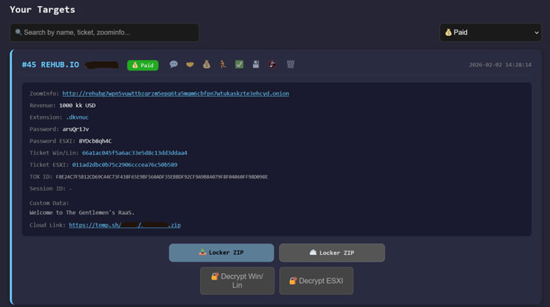 Figure 4: Screenshot of The Gentlemen RaaS Affiliate Management Portal