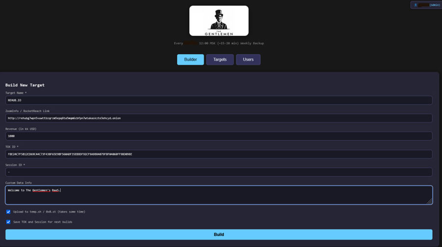Figure 5: Target Creation Interface within The Gentlemen RaaS Portal 
